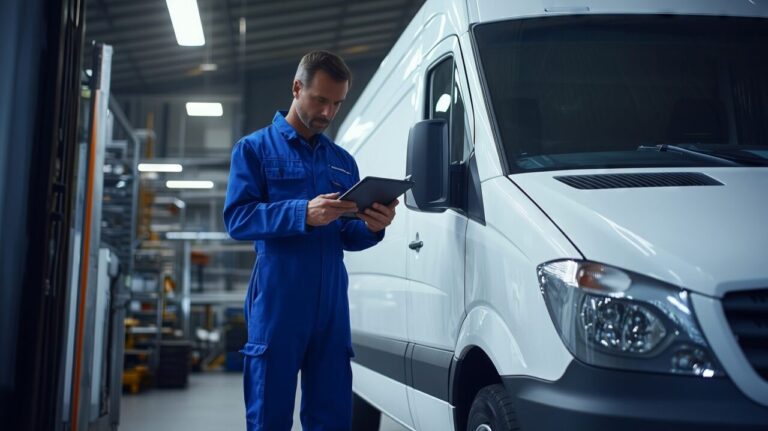 Un mécanicien inspecte un utilitaire d’occasion avant son achat.